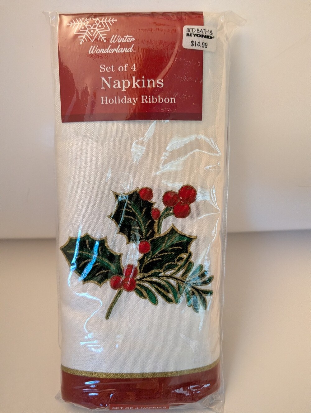 Set Of 24 Winter Wonder "Holiday Ribbon" Cloth Christmas Napkins